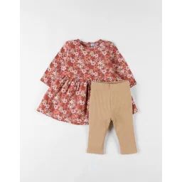 Ensemble Robe+ Legging Jersey Côtelé Beige