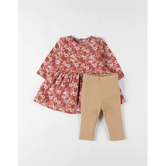 Ensemble Robe+ Legging Jersey Côtelé Beige