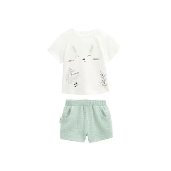Ensemble Bébé T-shirt Et Short En Gaze De Coton Frimousse Vert