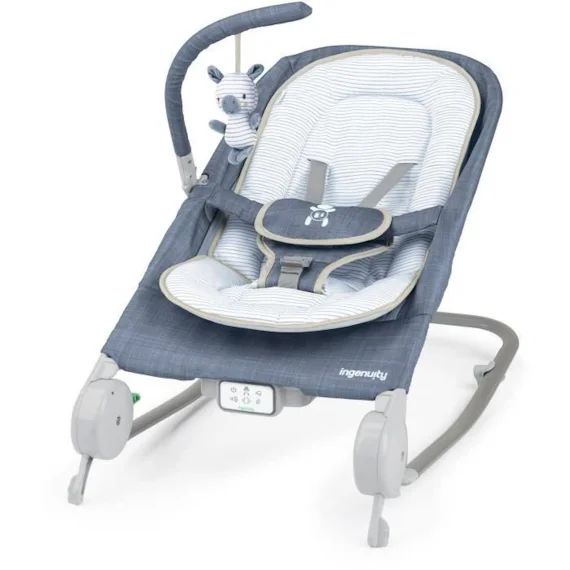 Ingenuity Transat Happy Belly – Chambray, Position Fixe Ou À Bascule, Pliage Ultra-compact Avec Sac De Rangement Fourni Bleu