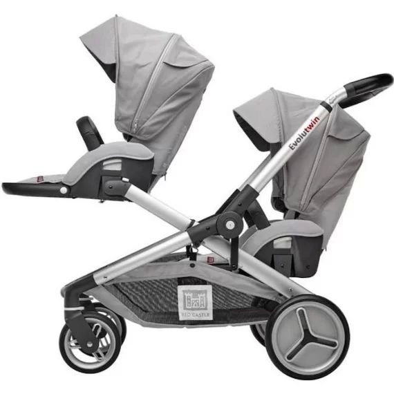 RED CASTLE Poussette double Evolutwin – Dès la naissance – Jusqu&rsquo;à 15kg – Dossier réglable – Gris gris