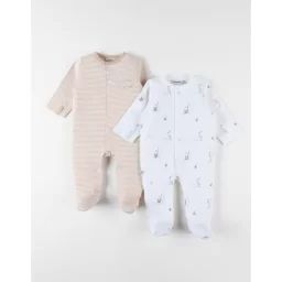 Ensemble De 2 Pyjamas 1 Pièce En Jersey Abricot/écru Blanc