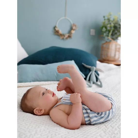 Combinaison bébé naissance forme barboteuse bleu chambray rayé