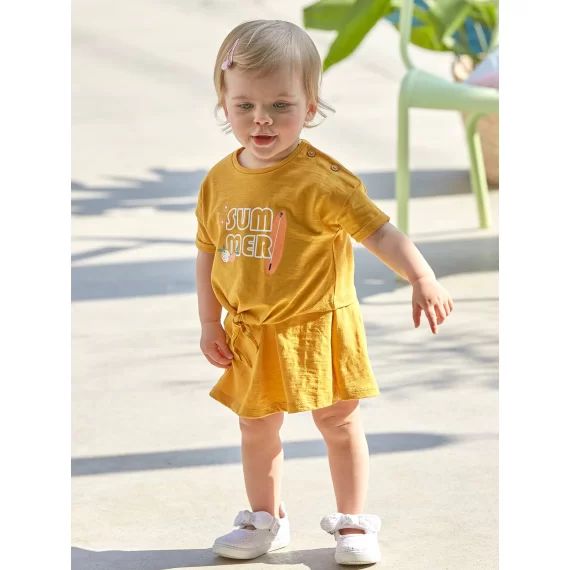 Robe noeud bébé 2 en 1 jaune épicé