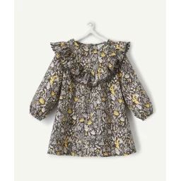 La robe grise avec imprimé jaune et blanc –  – Soldes