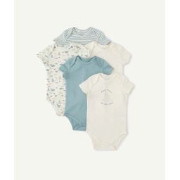 Lot de 5 bodies bleus avec animation mer en coton bio garçon –  – Soldes