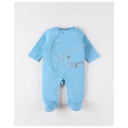 Pyjama 1 pièce en jersey gaufré imprimé rhino bleu