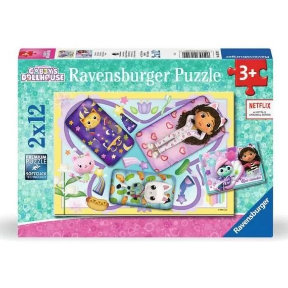 Puzzles 2 x 12 pièces : Soirée pyjama, Gabby&rsquo;s Dollhouse blanc