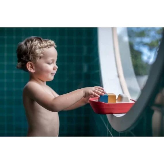 Jouet aquatique – PLAN TOYS – Grand bateau modulable rouge – 100% caoutchouc – Mixte – A partir de 3 ans rouge