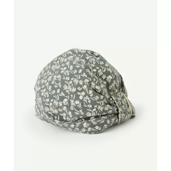 Turban bébé fille en coton vert avec imprimé fleuri et noeud –  – Soldes