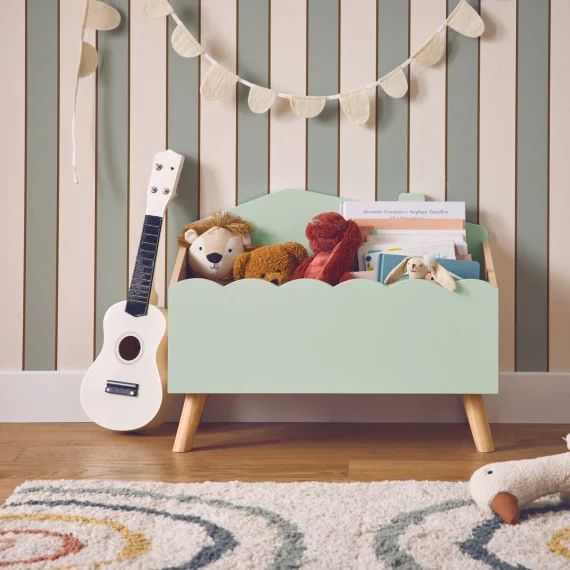 Coffre À Jouets Enfant Effet Bois Azur Vert