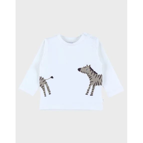 T-shirt Manches Longues En Coton Avec Imprimé Zèbre Blanc