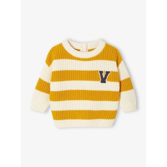 Pull à rayures bébé moutarde