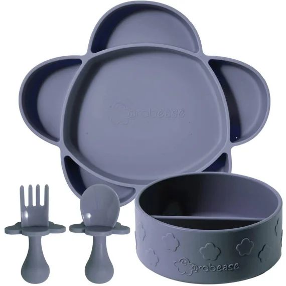 Coffret Repas En Silicone Ventouse 4 Pièces Gris