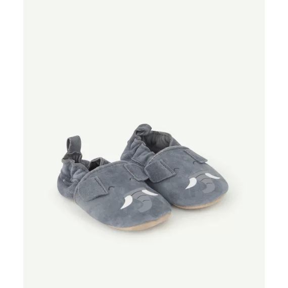 Chaussons bleus en cuir motifs éléphant bébé garçon –  – Soldes