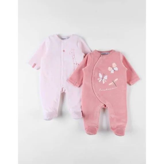 Ensemble De 2 Pyjamas 1 Pièce En Velours Clair/blush Rose