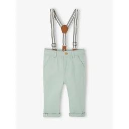 Pantalon à bretelles amovibles bébé vert sauge