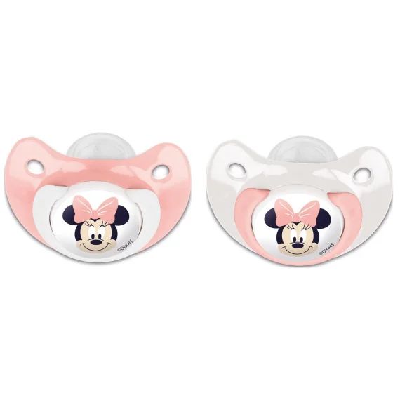 Lot De 2 Sucettes Silicone Orthodontique +6mois Minnie Rose