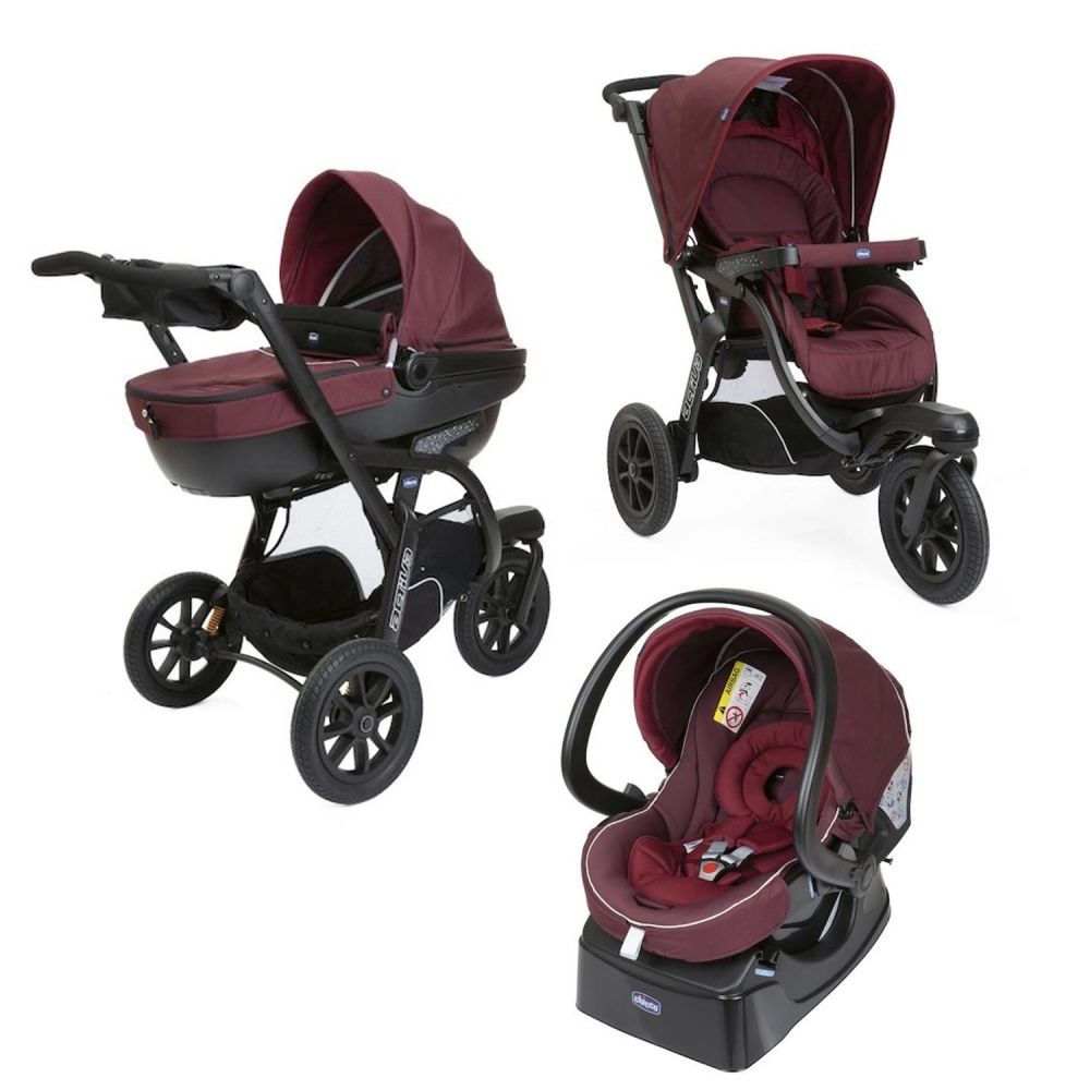Poussette Chicco Activ3 Top + Nacelle + Coque Auto Autofix Fast – Burgundy Powder