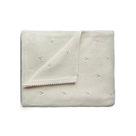 Couverture tricotée en coton bio Pointelle Ivory (100 x 80 cm)
