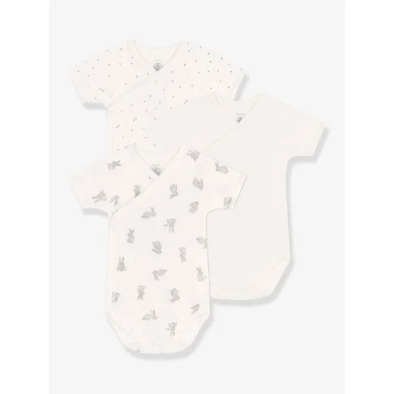 Lot de 3 bodies croisés manches courtes lapins bébé PETIT BATEAU blanc