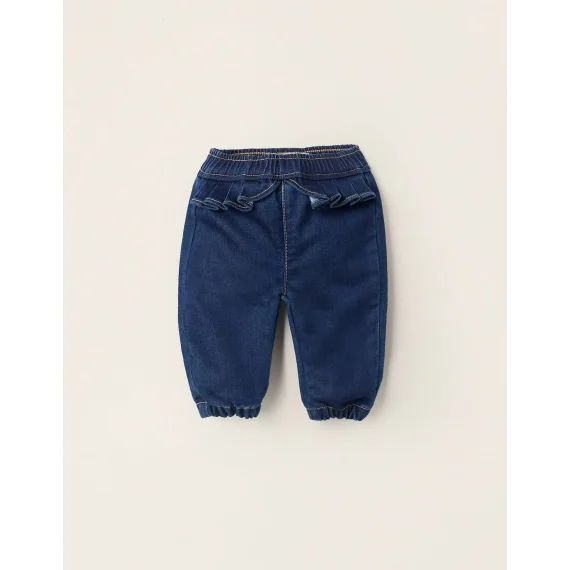 Pantalon En Denim Avec Volants À La Taille Bleu