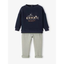 Ensemble bébé sweat en molleton + pantalon en sergé encre