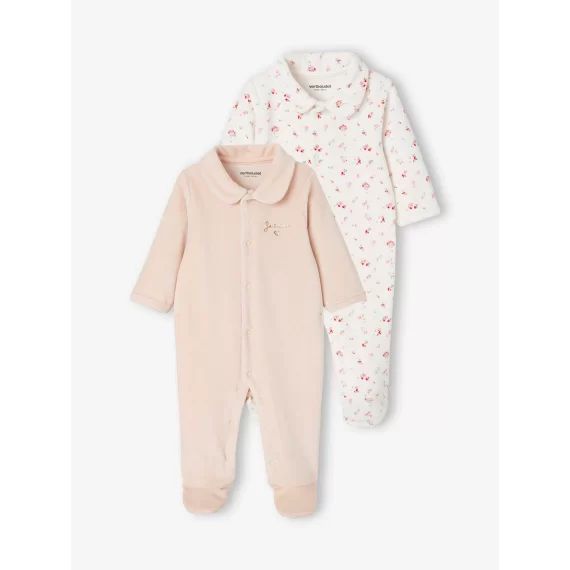 Lot de 2 dors-bien bébé fille en velours lot nude