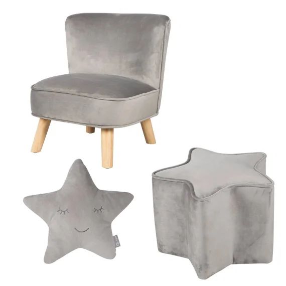 Ensemble Fauteuil + Pouf + Coussin Décoratif Étoile Lil Sofa Gris Argenté