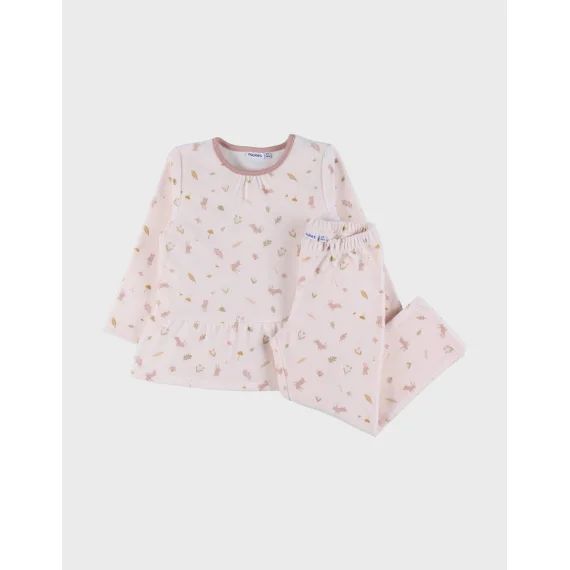 Pyjama 2 Pièces En Velours À Motif Floral Et Lapin Rose