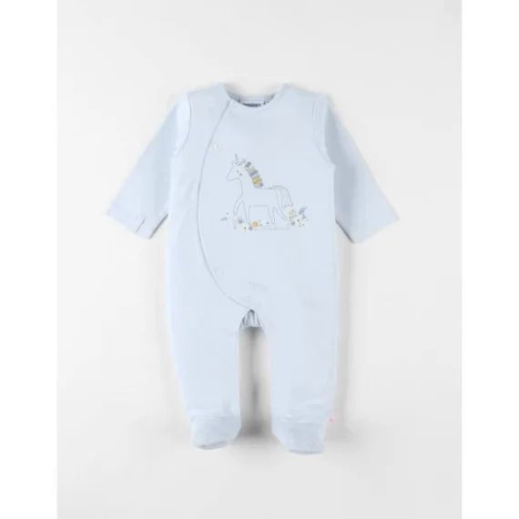 Pyjama 1 Pièce Licorne En Jersey Bleu