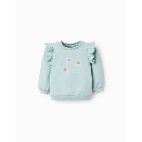 Sweat Avec Broderies Et Volants Bleu Clair