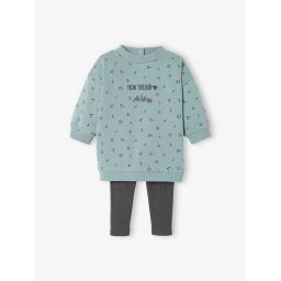 Ensemble robe + legging bébé personnalisable vert imprimé