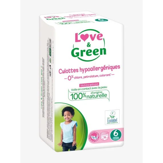 Culottes hypoallergéniques T6 x 16 LOVE & GREEN blanc