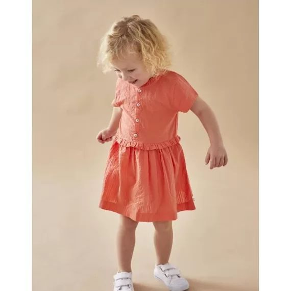 Set robe + bloomer en popeline gaufrée rouge