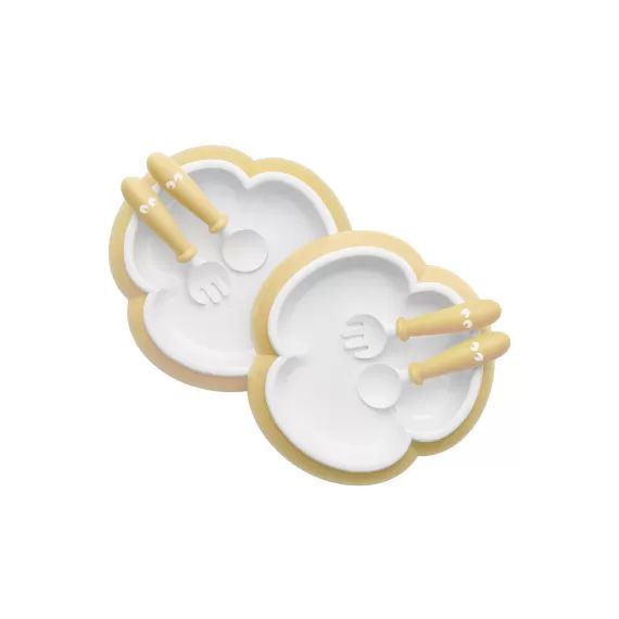 Assiette, Cuillère et Fourchette pour Bébé – Jaune pastel
