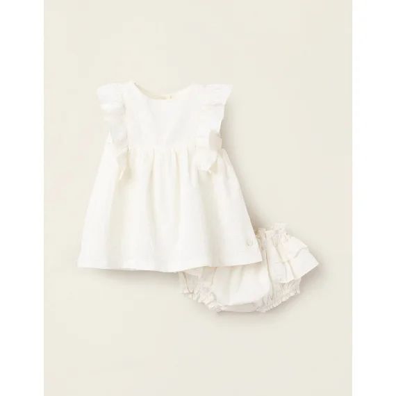 Robe + Bloomer Avec Volants/broderies Beige Clair