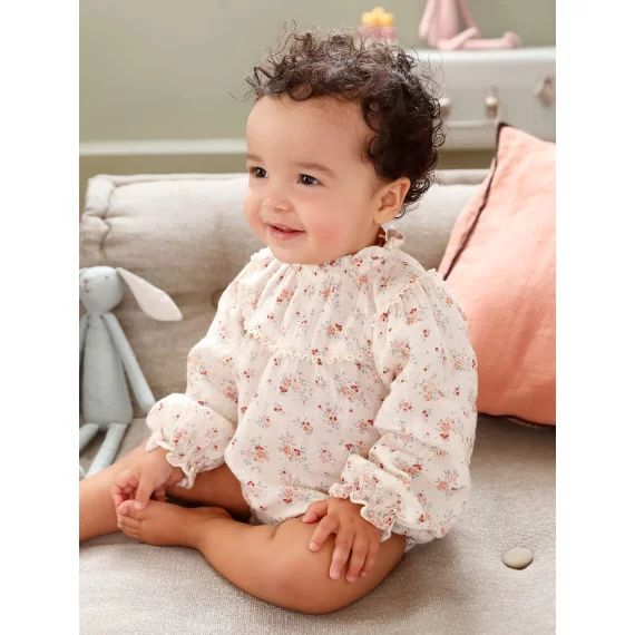 Barboteuse bébé en gaze de coton écru