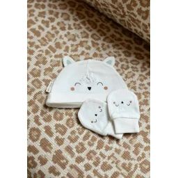 Bonnet Bébé Et Moufles Anti-griffures Kimi Ecru