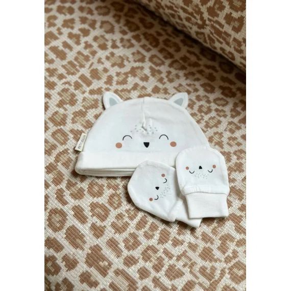 Bonnet Bébé Et Moufles Anti-griffures Kimi Ecru