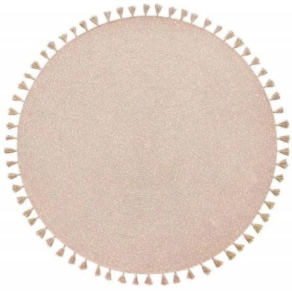 Tapis Enfant Coton Rond Avec Pompons Rose – 140 Cm – Nattiot Rose