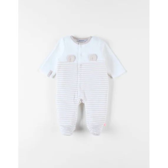 Pyjama 1 Pièce Rayé En Velours Ecru