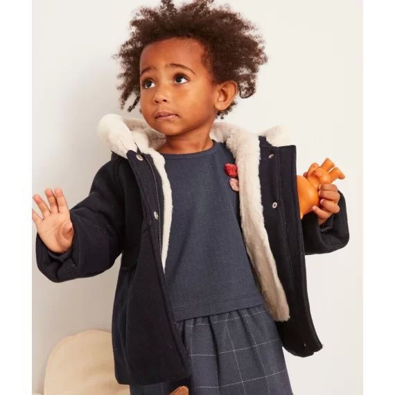 Duffle coat bébé fille bleu marine brillante en rembourrage recyclé –  – Soldes