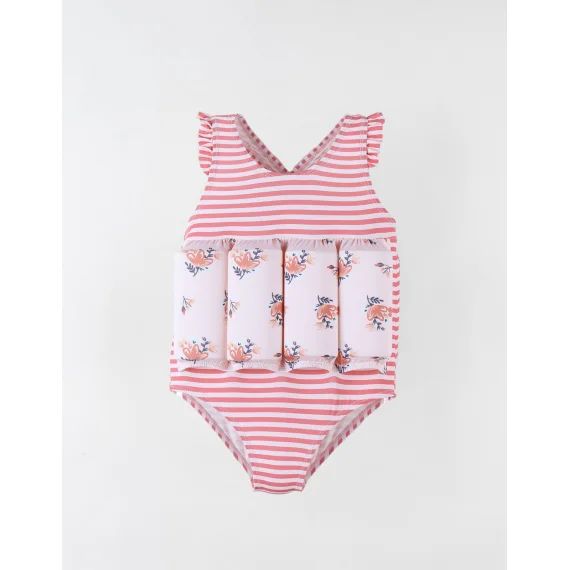 Maillot Bouée Rayé À Imprimés Fleuris Rose