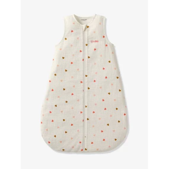 Gigoteuse spécial été en gaze de coton PETITS COEURS personnalisable écru / coeur