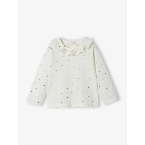 T-shirt col volanté bébé fille personnalisable ivoire imprimé