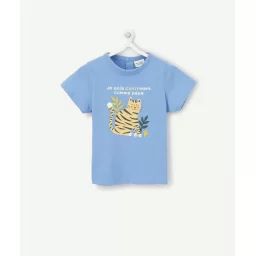 T-shirt bébé garçon en coton bio bleu motif chat –  – Soldes