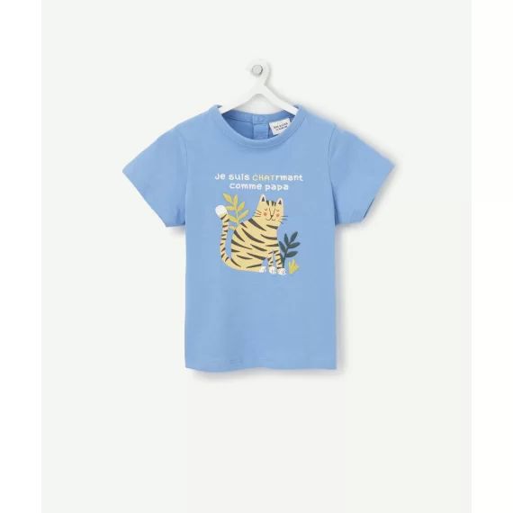 T-shirt bébé garçon en coton bio bleu motif chat –  – Soldes