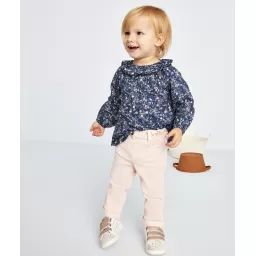 Pantalon rose clair avec fleurs en broderie bébé fille –  – Soldes