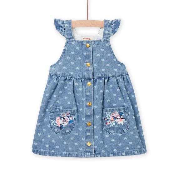 Robe Denim À Imprimé Coeur Et Poches Bébé Fille